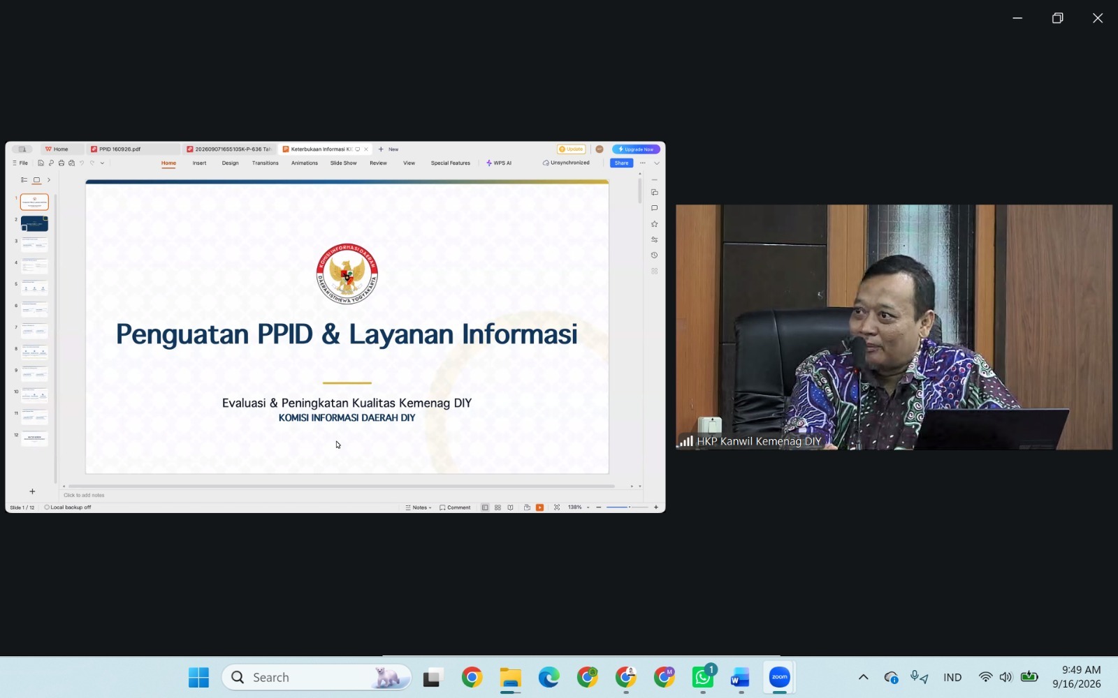 Perkuat Keterbukaan Informasi, Waka Humas MTsN 9 Bantul Ikuti Koordinasi PPID